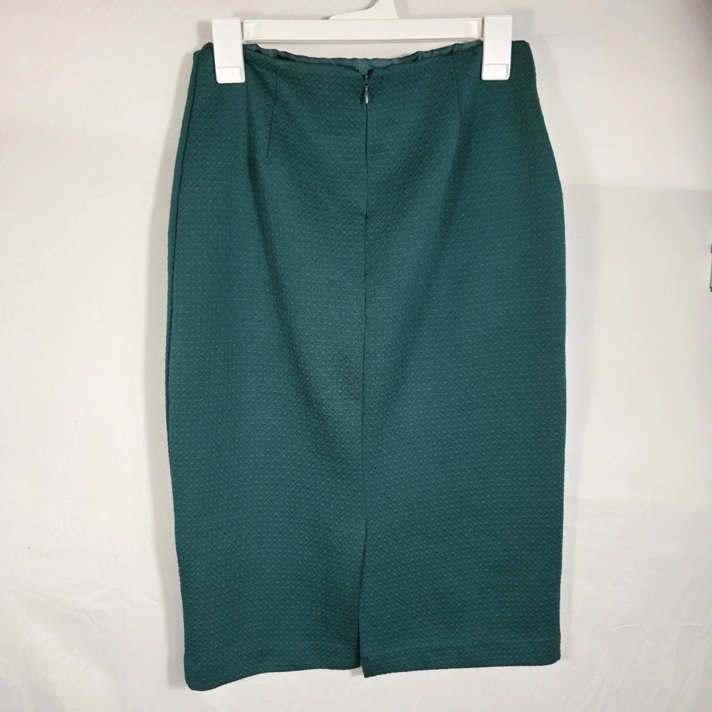 J. Crew Pencil Skirt Women 10 Teal Green Excellent Textured Diamond Back Vent